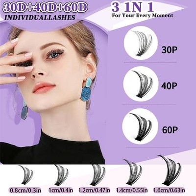 640pcs DIY Eyelash Extensions Kit Segmented Cluster Lashes Mixed 30D 40D 60D Set