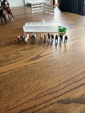 Vtg Lot Of 12 Small Plastic Horse Figurines Mixed Colors Poses Includes Storag