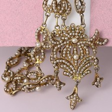 Vintage Victorian Revial Silver Gold Vermeil Pearl Pendant Necklace