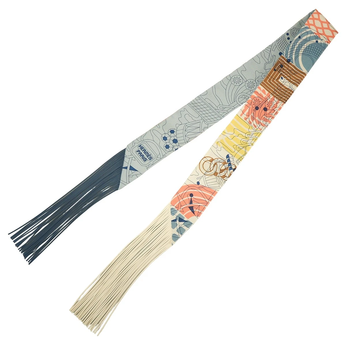 Hermes — HERMES Twilly Fringe AU BLOC Multicolor Silk100%/Veau Swift scarf[EXCELLENT]...