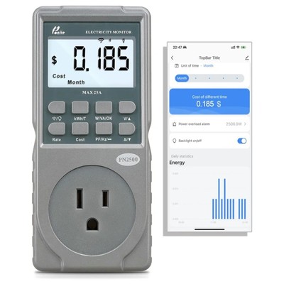 Poniie PN2500 EV Charger Monitor Wi-Fi NEMA 5-15 Level 1 Power Usage Meter
