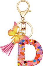 Initial Letter Keychains for Girls Women Pink Purple Green Cute Butterfly Heart