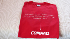 New Vintage Compaq Computer T Shirt Crew Neck Red Short Sleeve Men XL 100%Cotton