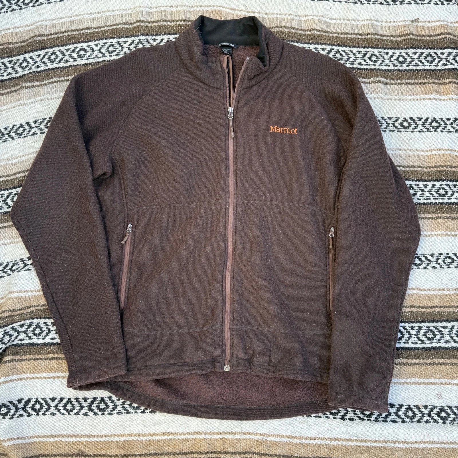 Men's Marmot Brown Wool Fleece Energy Zip Up Lightweight Warm Jacket Sz 2XL XXL