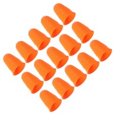 15pc Rubber Finger Tips Thumb Fingertip Protector Thimble Grips Orange L Size