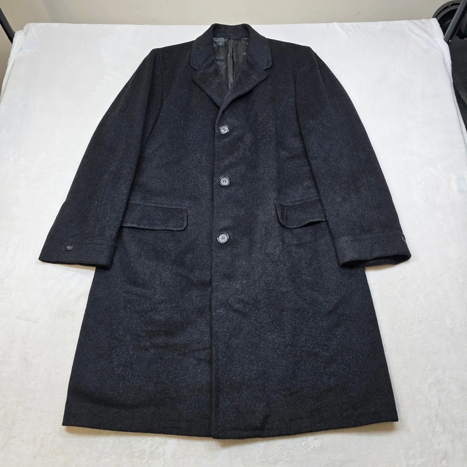 Винтажный 100% кашемир пальто мужской большой 44 уголь серый платье пальто мягкий! - Изображение 2 из 4