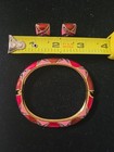 Lot 2 Joan Rivers Red Pink Enamel Red Rhinestones Clamper Bracelet Post Earrings — photo 8