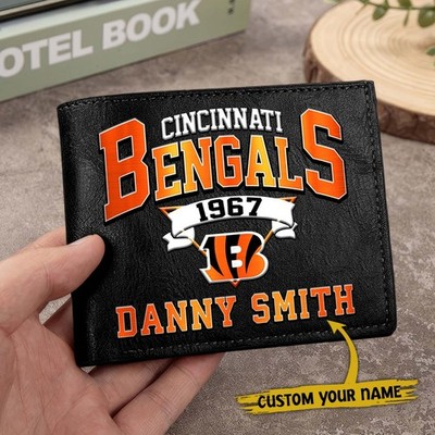 Personalized Cincinnati Football Team Bengalss Men PU Leather Wallet Dad Husband