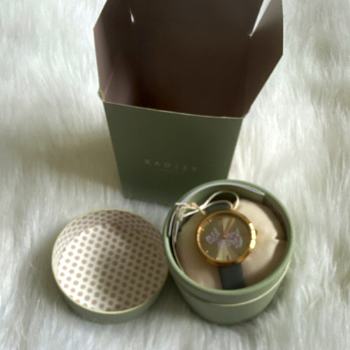 Radley RY2248 Women’s Quartz Watch Gold Case Black Leather Strap 32mm Box