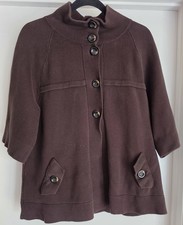 Chico's Jacket Women's Size 2 Brown Cotton 3/4 Sleeve Blazer Coat