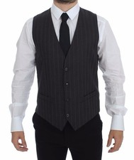 Dolce & Gabbana Gray Striped Wool Logo Vest Gilet Men's Weste