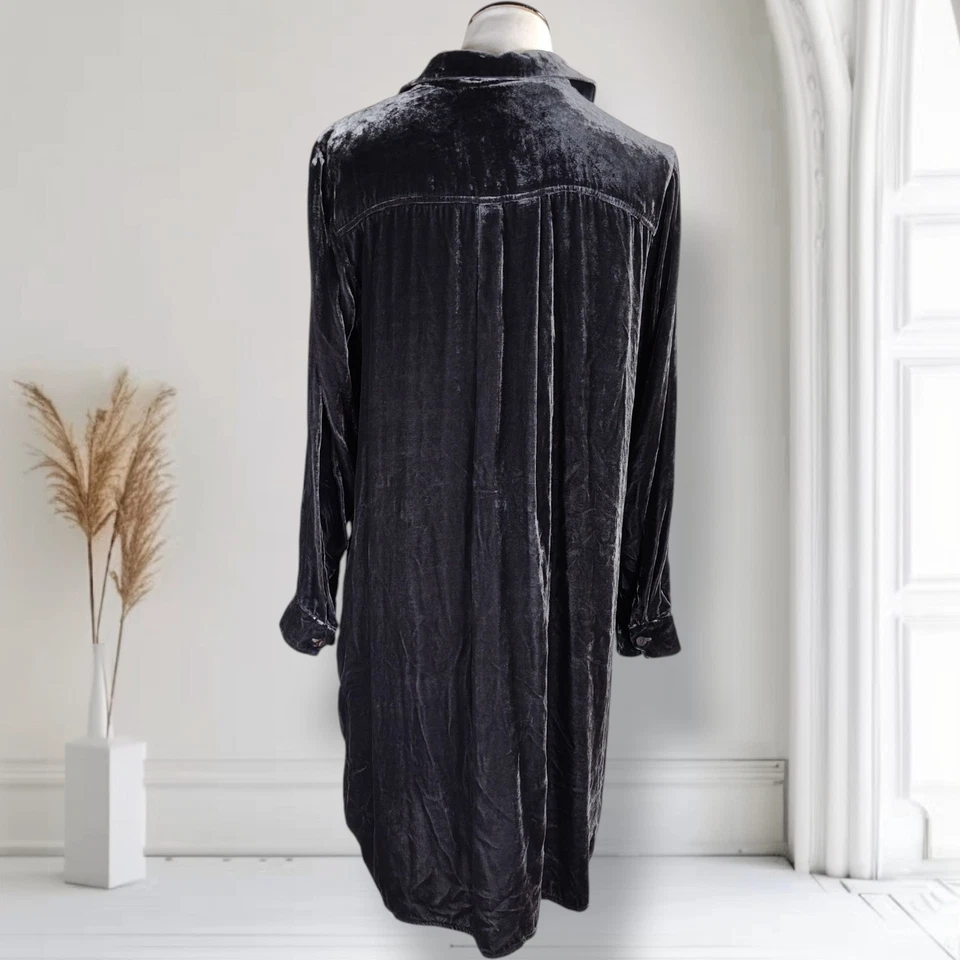 Vestido Camisa Sundance Rocio Terciopelo XL Gris Cuello Manga Larga Botón Delantero Foto 3 de 4