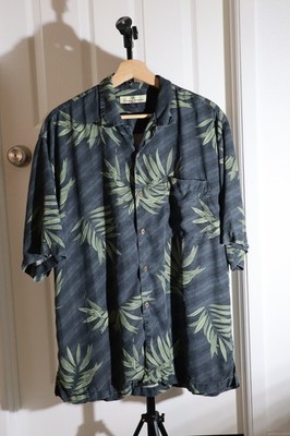 Tommy Bahama Mens Silk Tropical Leaves Short Sleeves Black Green Print Size M