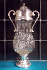 Karaffe ANTIK Italien Glas Silbermontur silber versilbert Henkel Krug H 34,5 cm