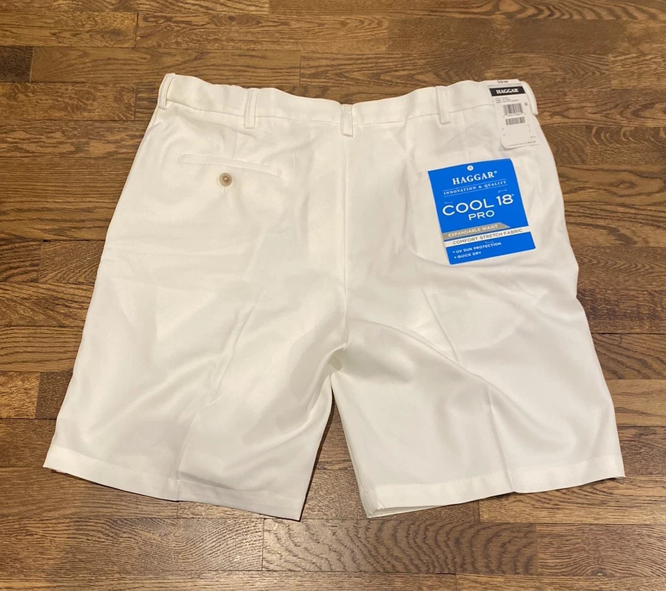 Pantalones Cortos Haggar Cool 18 Pro Elastizados 38W Clásicos Blancos Frente Plano Tela 4 Vías Nuevos con Etiquetas Foto 2 de 4