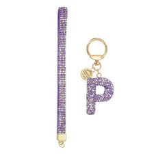 Initial Letter P Keychain for Women Rhinestone Alphabet Keychain, Purple