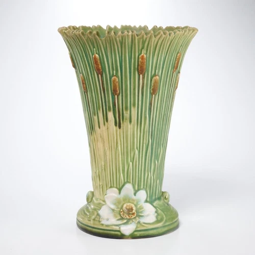 Antique Weller Pottery Ardsley Vase Cattail Lilypad 10.5"h Large Vintage