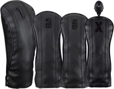 Majek Retro Leatherette Vintage Black Body Black Striped #1/3/5/X Headcovers Set