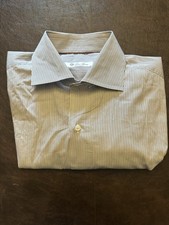  750 Loro Piana - Brown/Blue/White Micro Stripe Cotton Shirt 41 16 Slim
