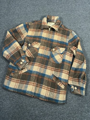 #ad Vintage Traverse Bay Woolen Co Men 40 Brown Plaid Mackinaw Wool Chore Jacket 50s $59.95