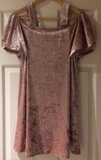 MANGO Pink Cold Shoulder Dress Crushed Velvet Bardot Party Occasion ISABELLA 8 S