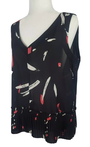 SIONI V NECK WOMEN BLOUSE COLOR BLACK PRINT PLEATED TOP SIZE L SLEEVELESS 11229F - Bild 5 von 12