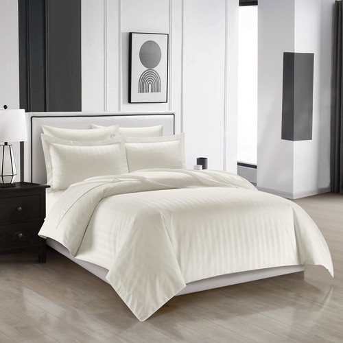 Satin Stripe Duvet Cover Bedding 4Pcs Quilt Cover Pillow Cases and Fitted Sheet - Picture 15 of 29