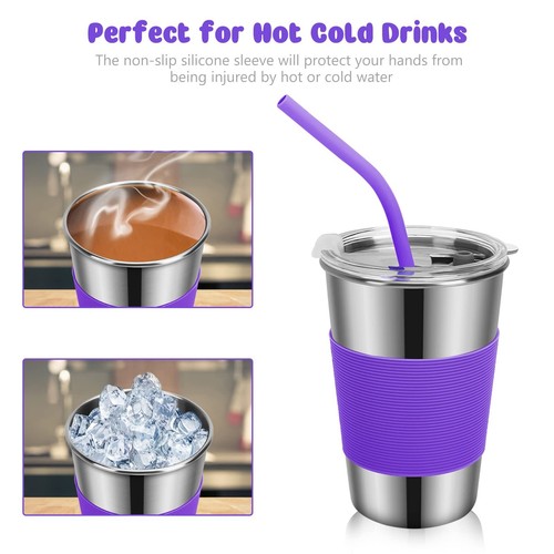 6 Pack Kids Cups with Silicone Straws and Lids 16oz Stainless Steel Water Dri... - Picture 5 of 7