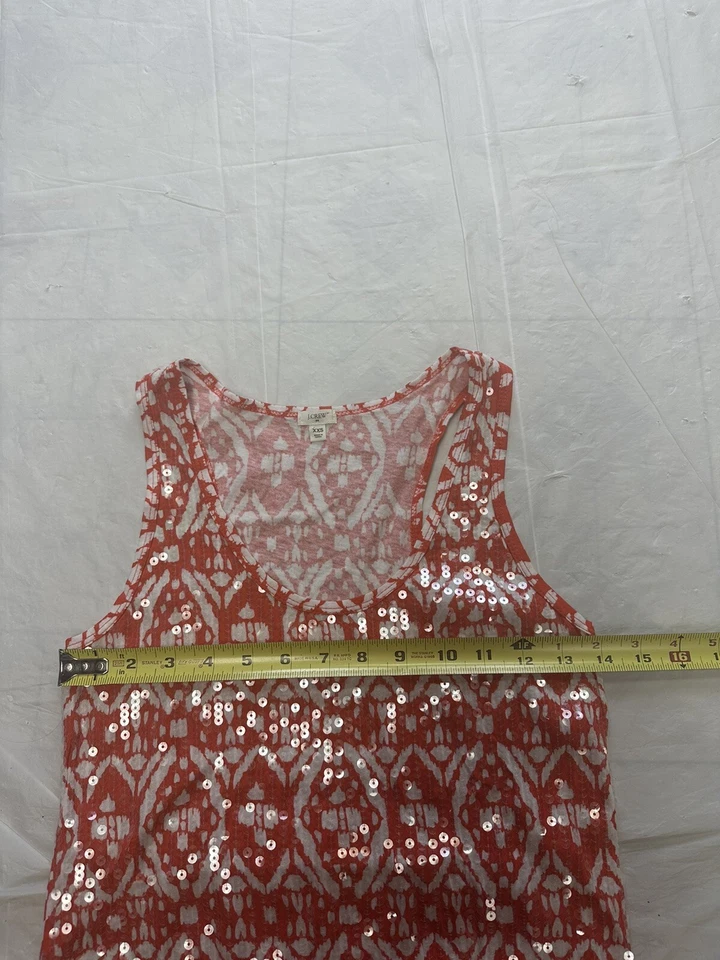 Regata J Crew L lantejoulas estampa diamante sem mangas gola redonda casual algodão - Imagem 4 de 4