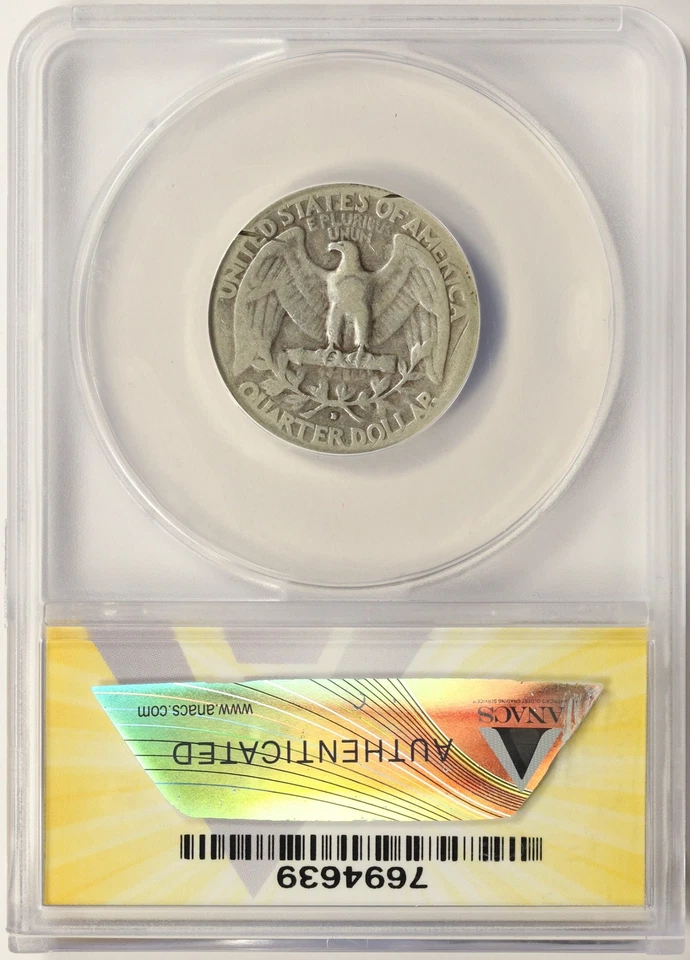 1932-D 25c Washington Quarter ANACS VG8 Details Damaged - Image 2 of 4