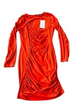 Zara Womens Mini Dress Red M Sheath Ruched Knit Long Sleeve Back Zip NWT