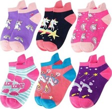 Kids Girls Toddler Unicorn Socks Ankle Low Cut Cute Silly 1-3 year Pk of 6 