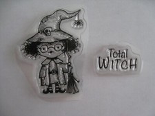 2 NEW CLEAR ACRYLIC STAMPS  GIRL in WITCH COSTUME  TOTAL WITCH  Halloween