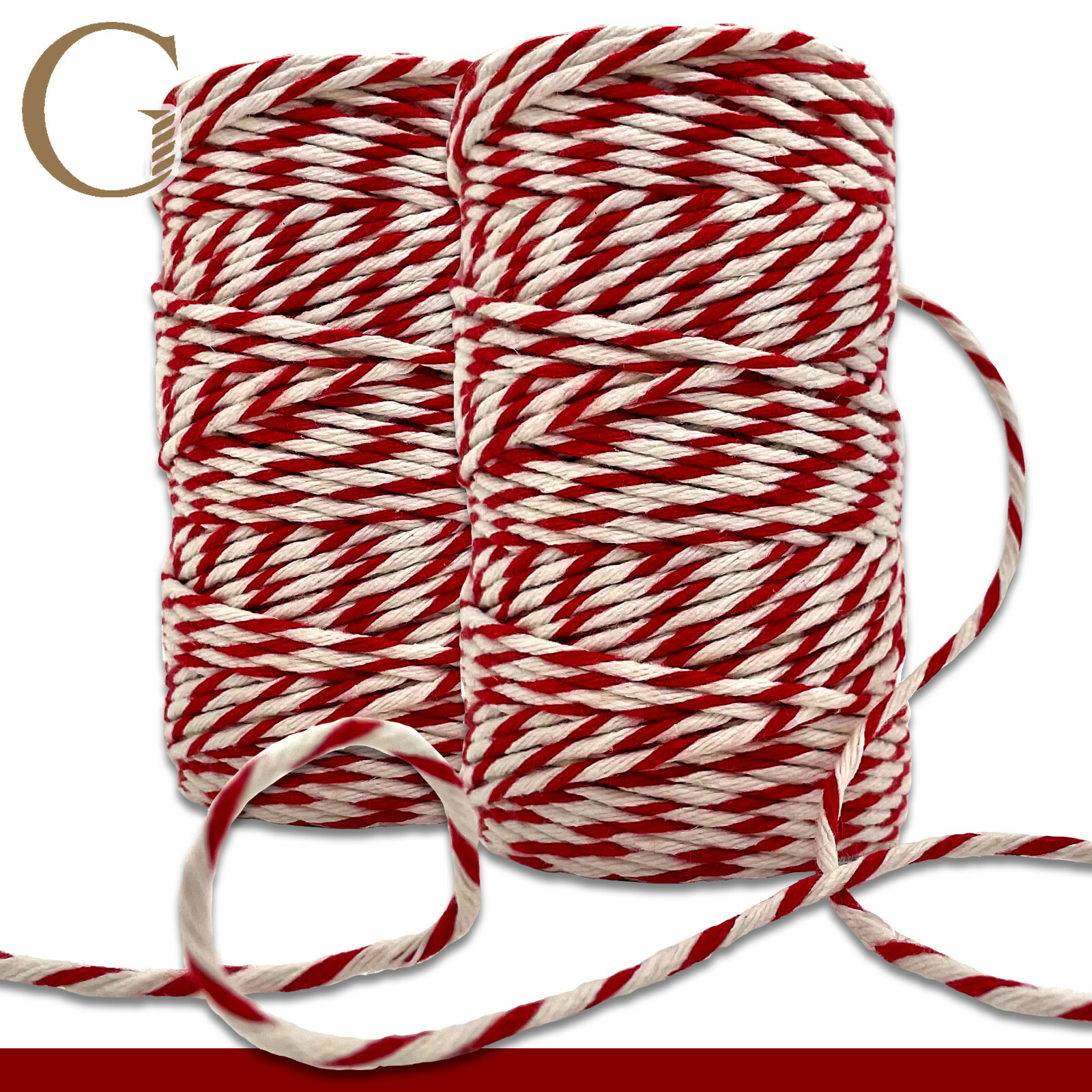 KINGLAKE Baumwollkordel Rot-Weiß 100m - 2mm Küchengarn Für DIY & Handarbeit