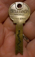Vintage Belllock 55A1066 All Steel Equipment Aurora Illinois Brass Security Key