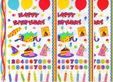 3 Vintage 2004 Mrs Grossmans 9" x 6" Stickers - Birthday Happy Birthday Cake