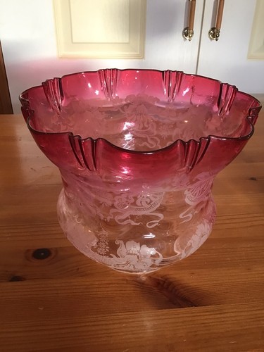 Oil Lamp Antique Duplex Burner Cranberry Glass Shade Glass Font Lovely - Picture 16 of 21