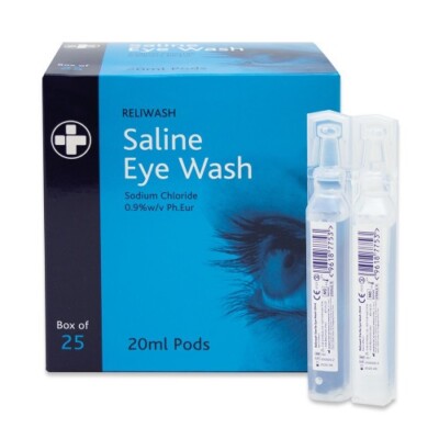 Reliwash Saline Eye Wash - 25x 20ml Pods. Reliance Medical WELTWEITER VERSAND