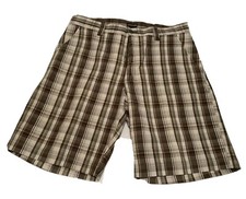 St Johns Bay Mens Shorts Size 38 Brown Plaid Cotton Sho570G Inseam 10  