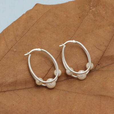 LeCalla 925 Sterling Silber S??wasserperlen Doppel Oval Creolen f?r Damen