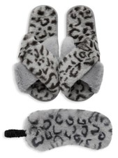 Surell 2-Piece Faux Fur Eye Mask  Slippers Set, NIB