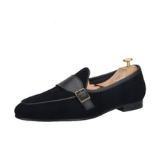 Men New Fashion Round Toe Buckle Strap Breathable Leather Shoes Suede Loafers ZN