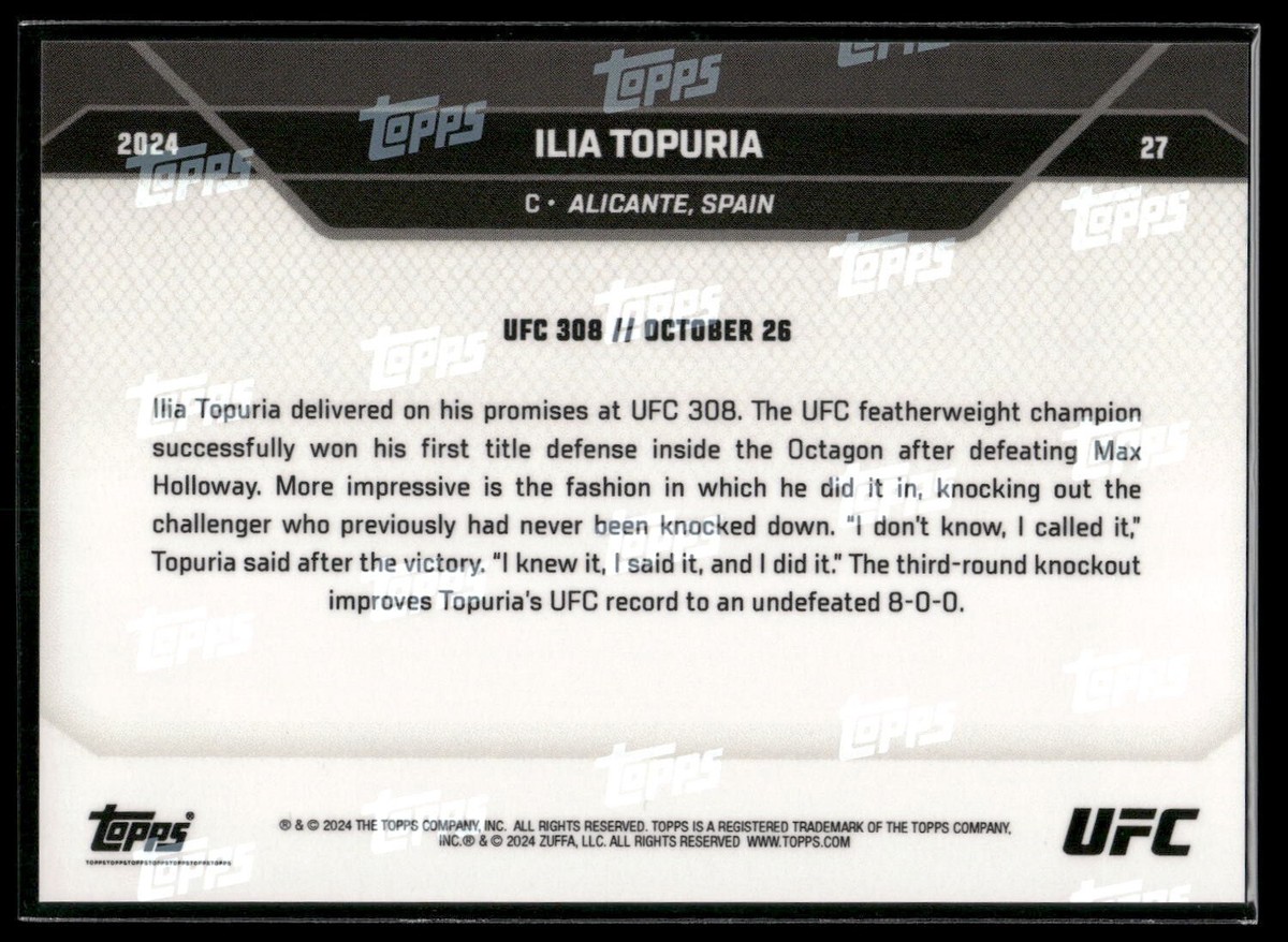 2024 Topps Now UFC 308 Ilia Topuria WINS 1ST TITLE DEFENSE