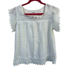 Kindred Anthropologie Lace Crochet Top Sz L White Cottage Prairie Boho Festival