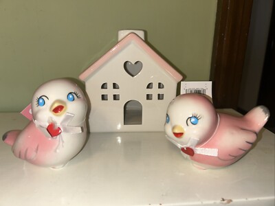 Target Spritz 2022 EASTER SPRING 3  PinkCeramic LOVE BIRDS Set Of 2 & Cottage