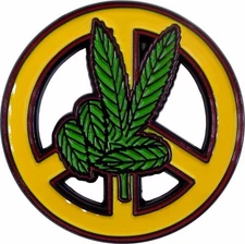3988 Pot Leaf Hand Peace Sign Weed Stoner Hippy Hippie Enamel Pin Button Lapel