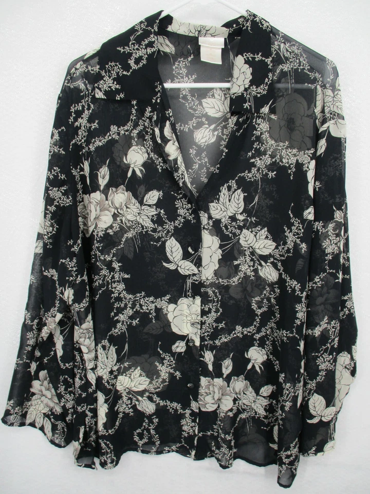 Secret Treasures Women's Pajama Top 2X Intimates Button Front Black Tan - Image 2 of 4