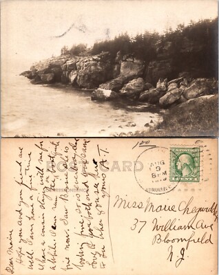 RPPC Rocky Coastline and Pines Maine ME Real Postcard