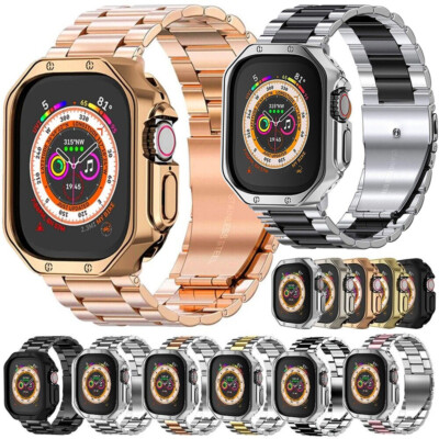 Edelstahl Armband Mit Hülle für Apple Watch Serie 9 8 7 6 5 4 SE 41 44 45 49 mm