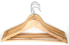 5 Pack Natural Wood Hanger Set With Chrome Swivel Hook  Pant Bar